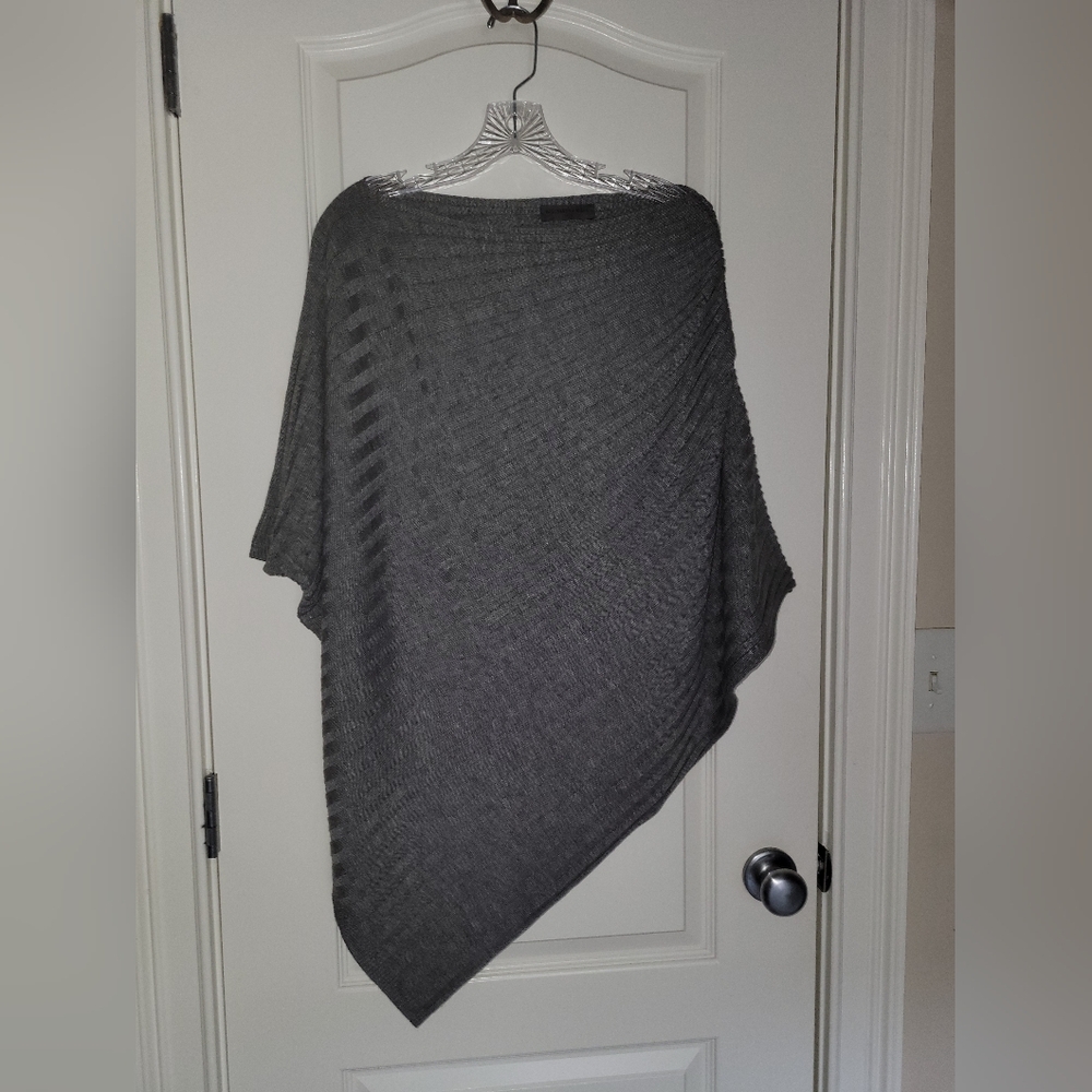 Alessandro Miele Italy Wool Blend Grey Ribbed Poncho
